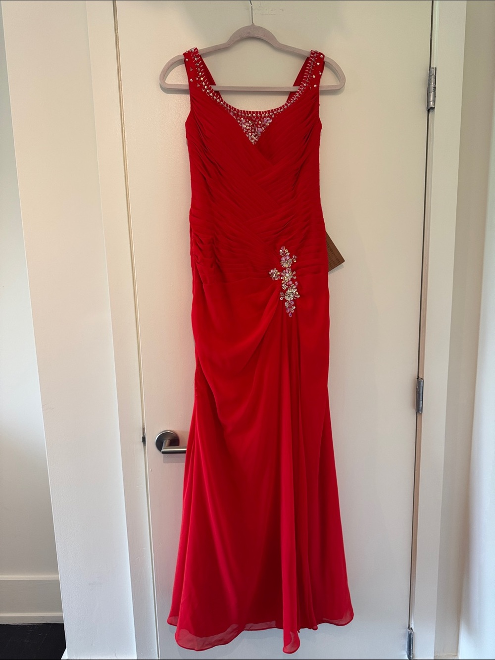 Red Rhinestone-Accent Black Tie Dress - Sleeveless Evening Gown